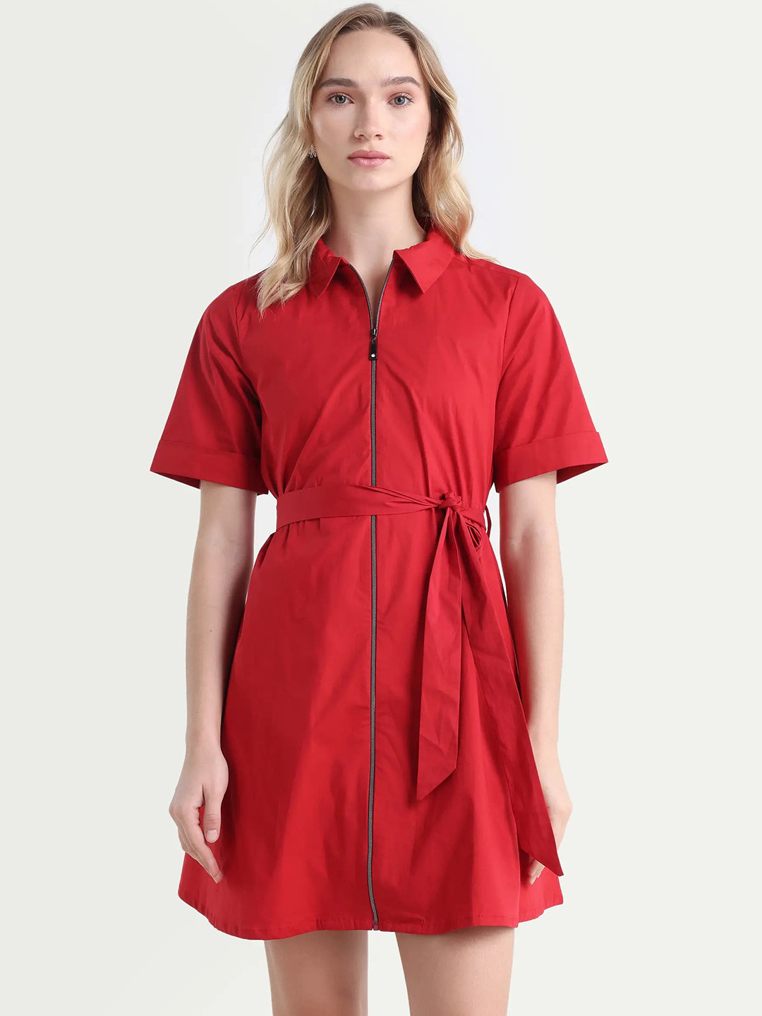 RAREISM Women Rust Flared Fit Fit Regular Sleeve Collared Dress