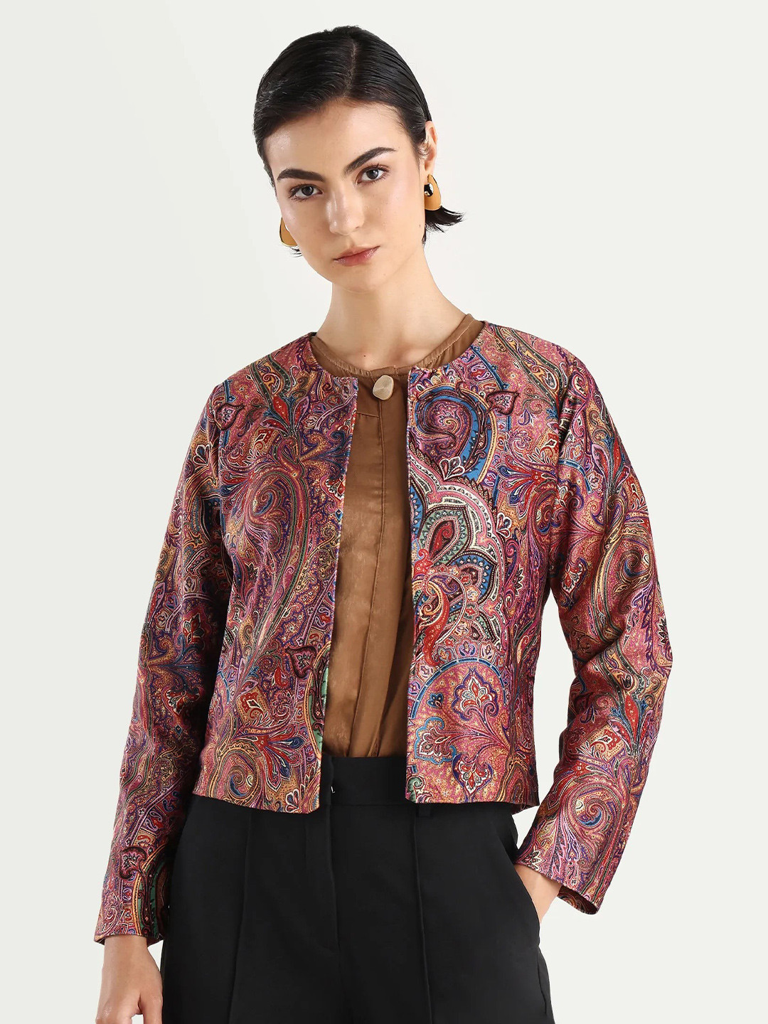 RAREISM Women Multi Paisley Print Regular Fit Regular Sleeve Collarless Jacket