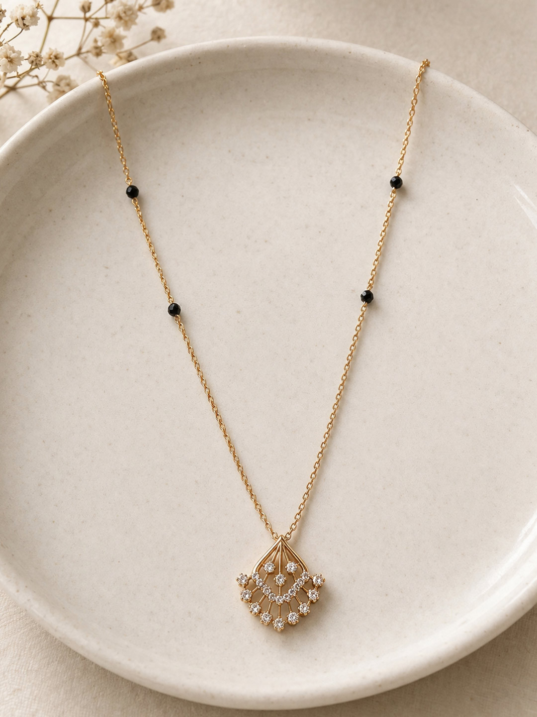 Zeviel Rose Gold-Plated Artificial Stones and Beads Mangalsutra