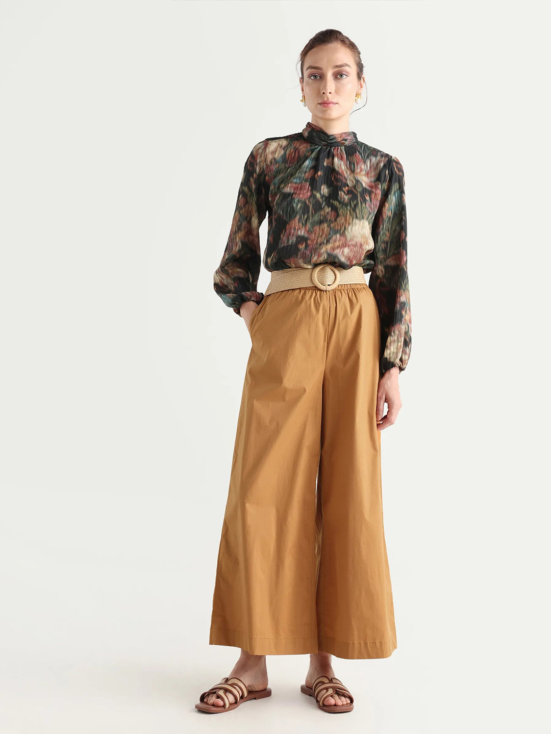 RAREISM Women Brown Flared Fit Plain Trouser