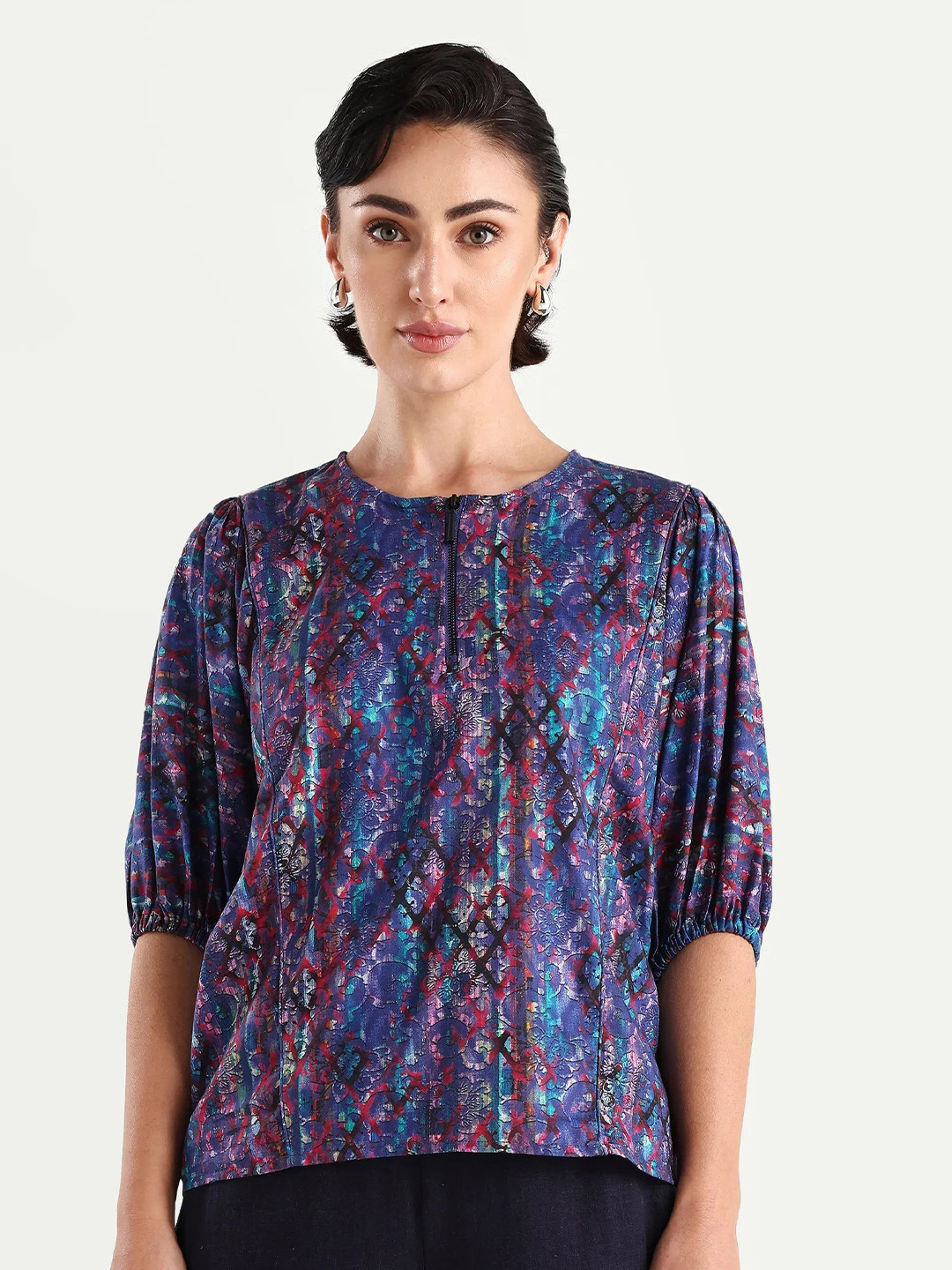RAREISM Women Abstract Printed Round Neck Top