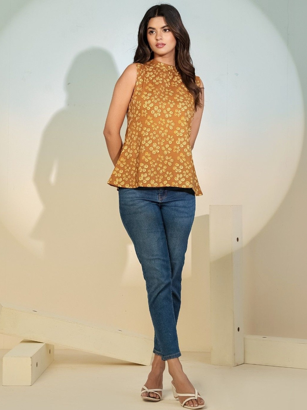 Sangria Ethnic Motifs Printed Pure Cotton Round Neck A-Line Kurtis