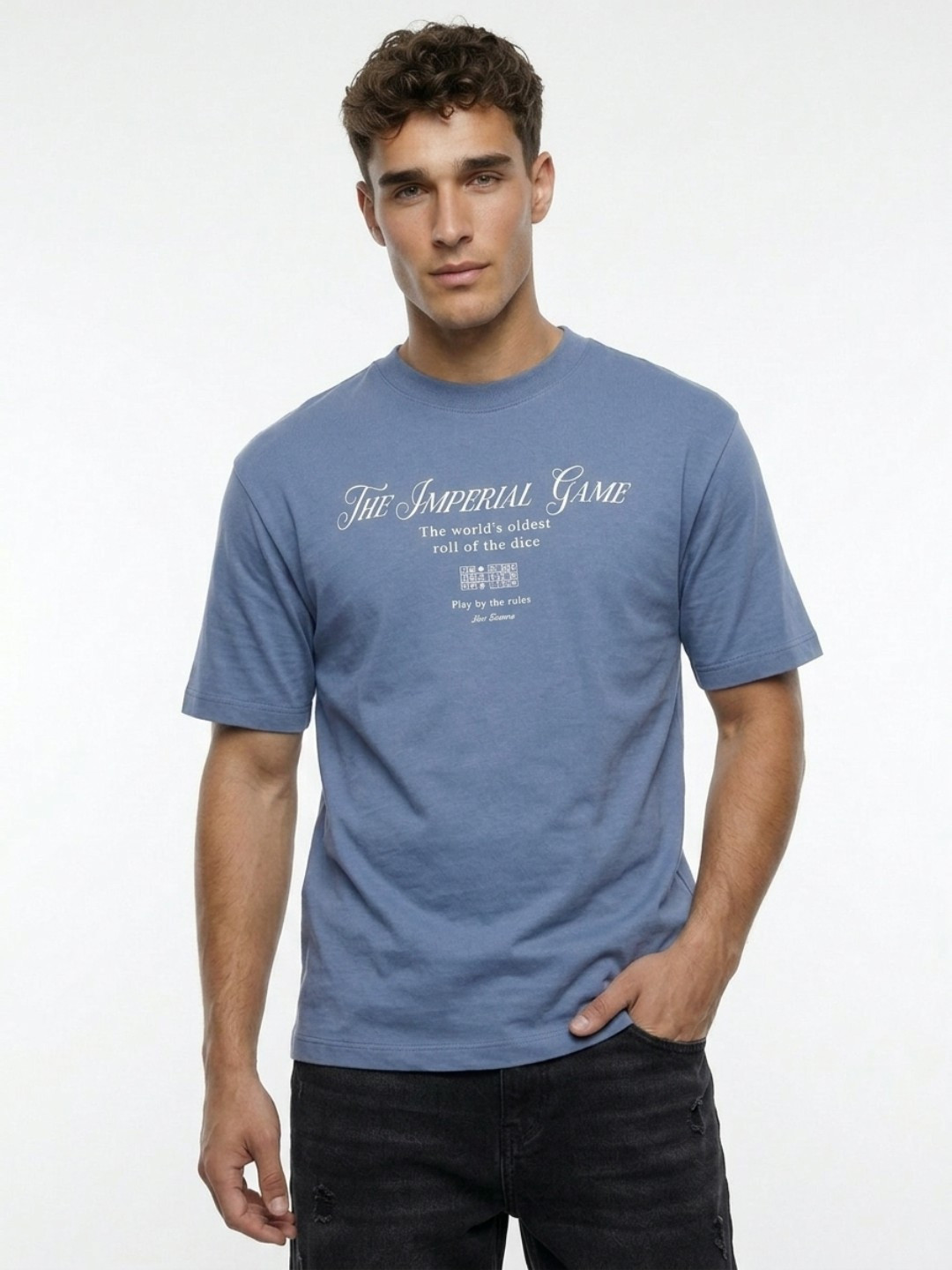 Men's Blue Typography Printed Relaxed Fit T-shirt
