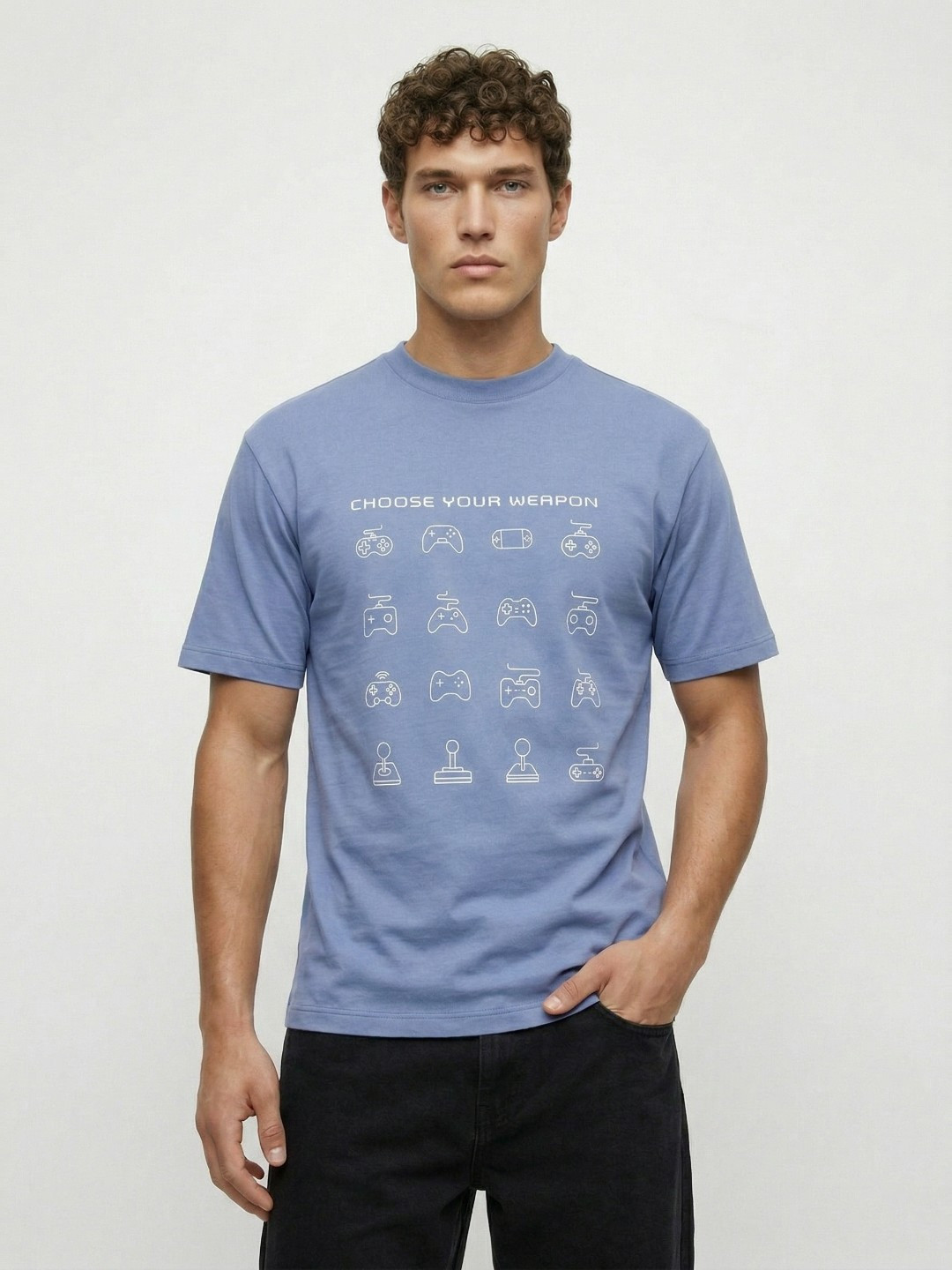 Blue Relaxed Fit Graphic T-shirt with Round Neck