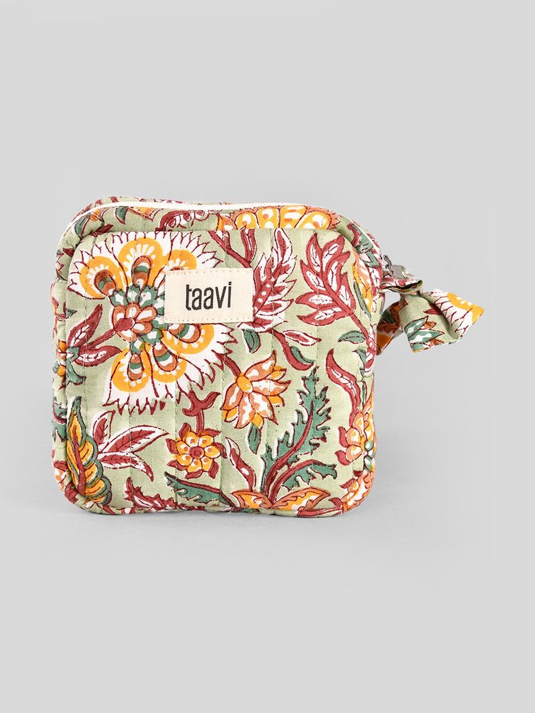 Taavi Floral Hand Block Printed Pure Cotton Quilted Mini Pouch