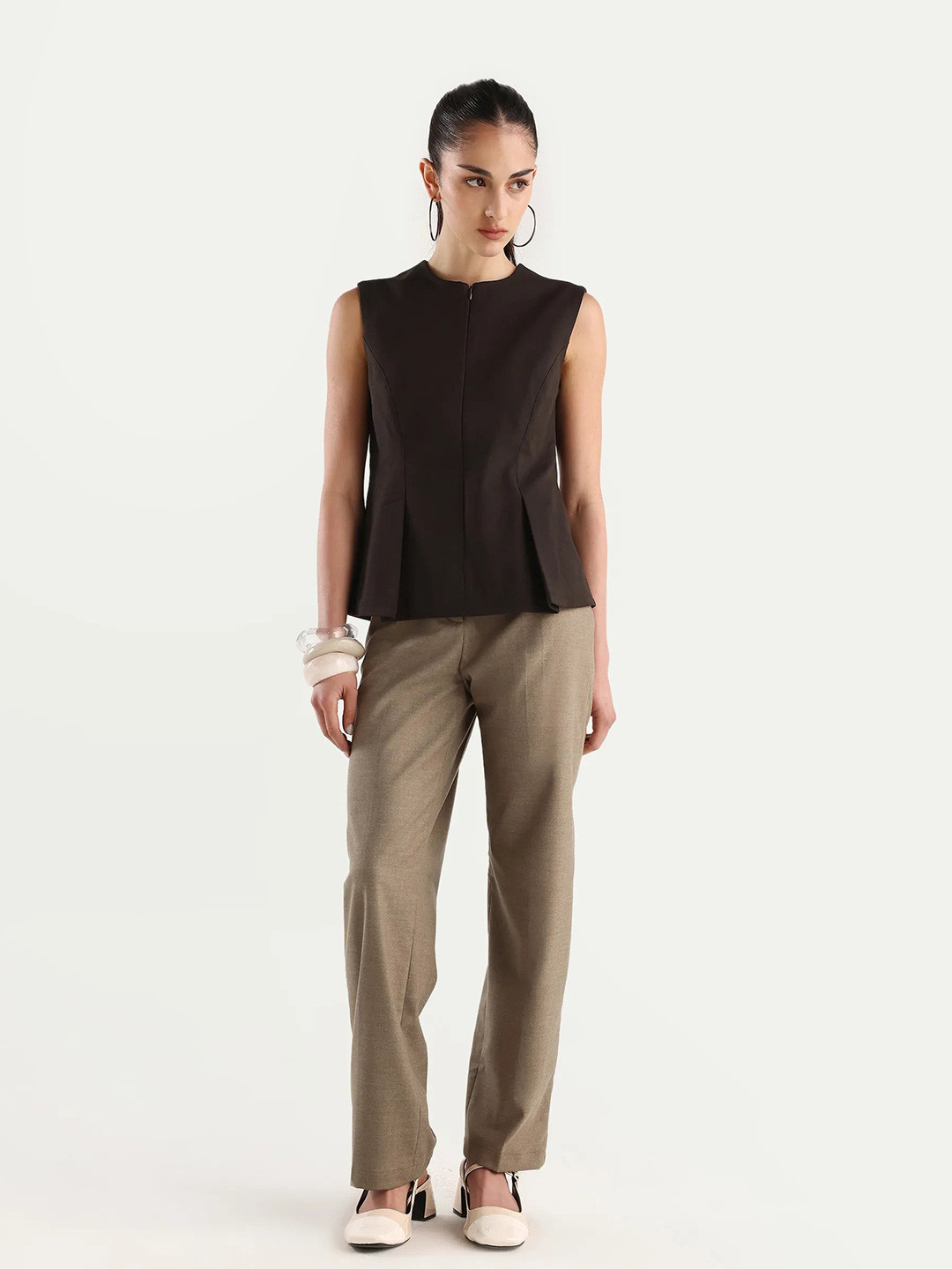 RAREISM Women Beige Tapered Fit Plain Trouser