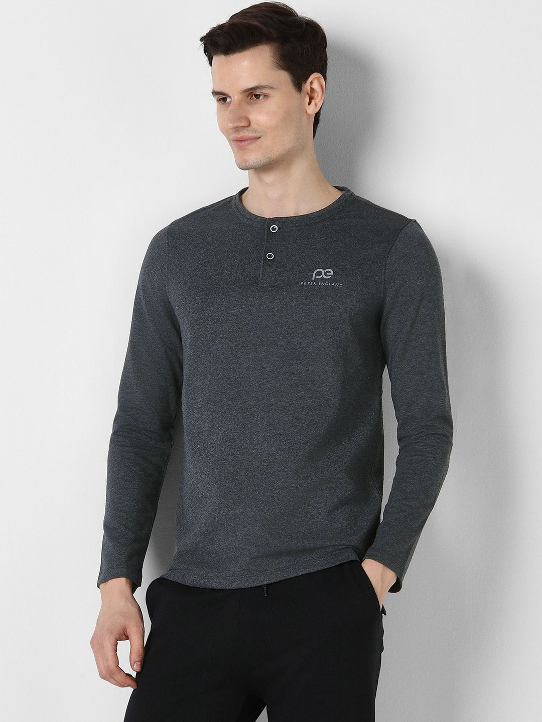 Peter England Men Brand Logo Henley Neck T-shirt
