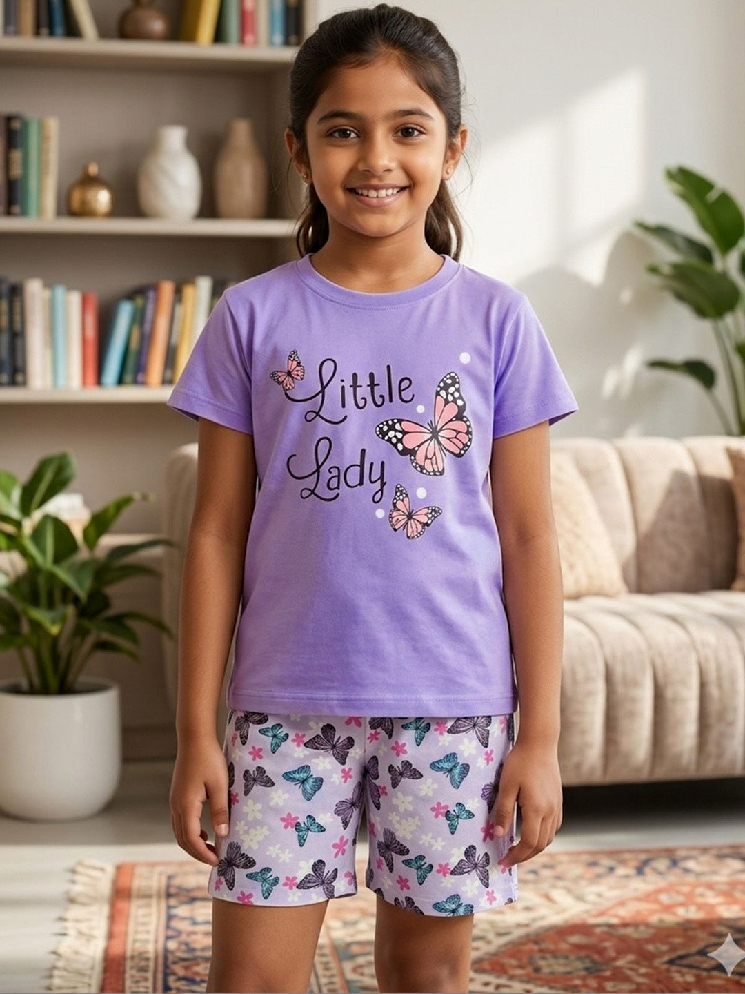 KEESOR Girls Printed T-shirt with Shorts Cotton Half Sleeve Clothing Set