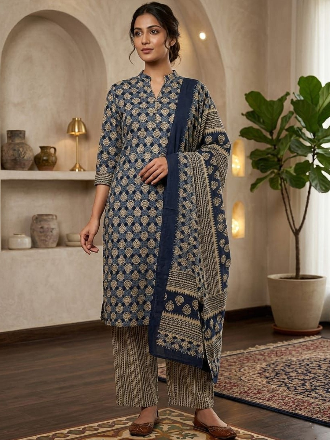 SEWDHAGA Women Ethnic Motifs Printed Regular Kurta with Palazzos & With Dupatta
