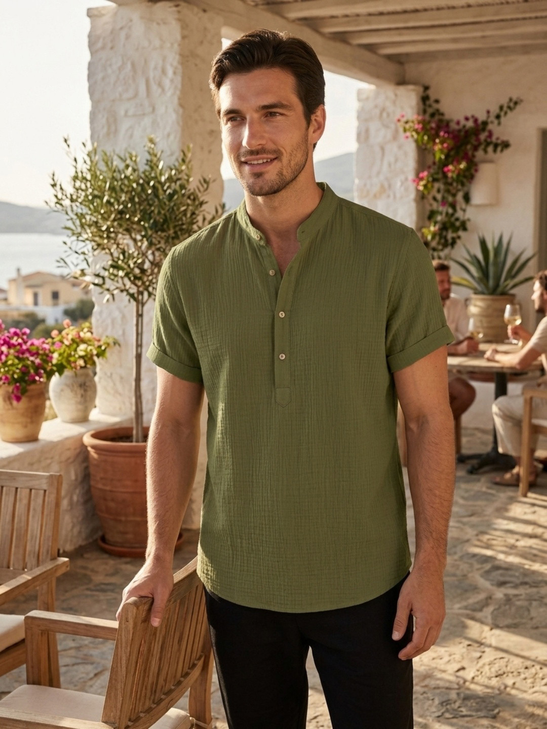 SZN Men Mandarin Collar Organic Cotton T-shirt