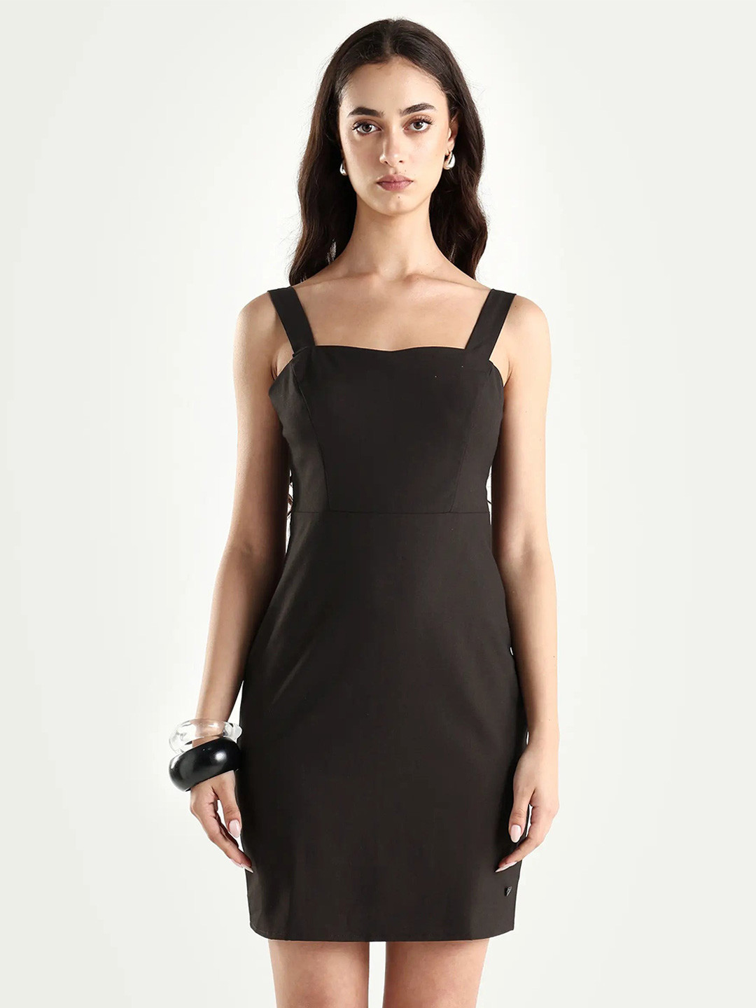 RAREISM Women Brown Straight Fit Fit Sweatheart Neck Dress