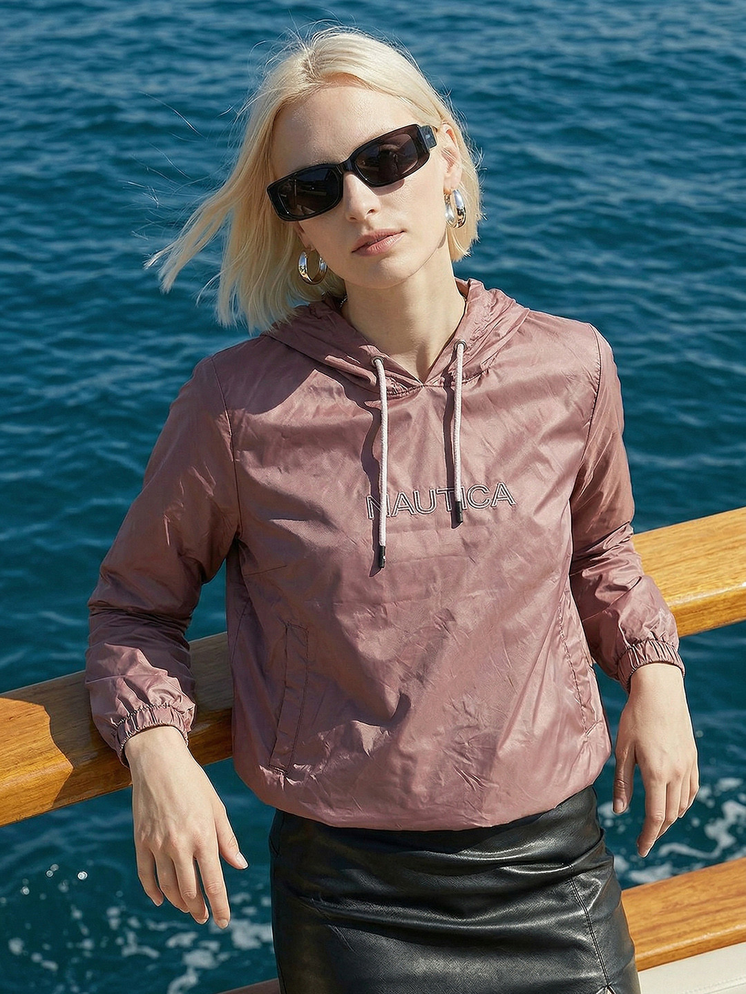 Nautica Brand Logo Printed Hooded Packable Jacket
