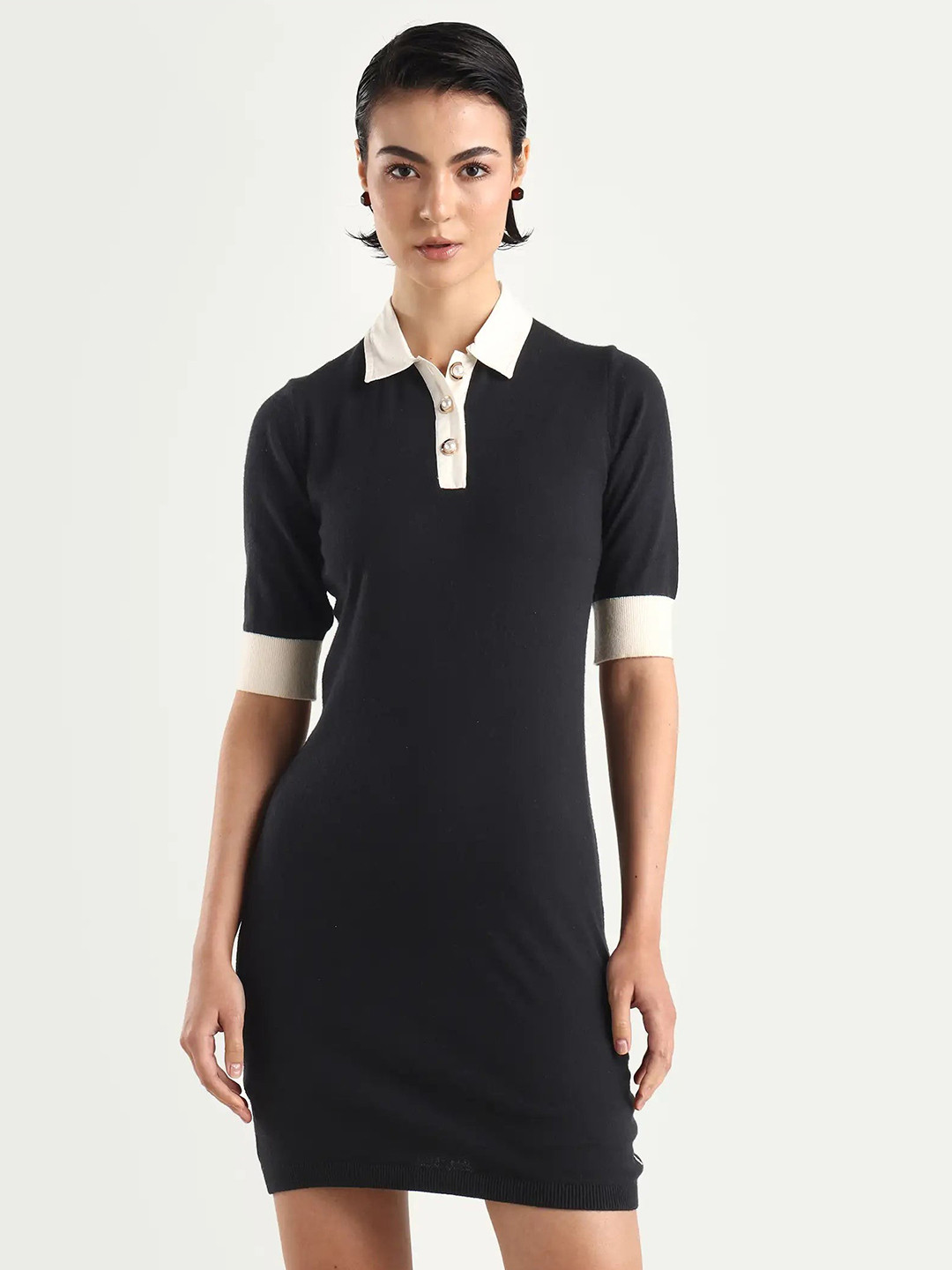 RAREISM Women Black Regular Fit Fit Regular Sleeve Spread Collar Dress