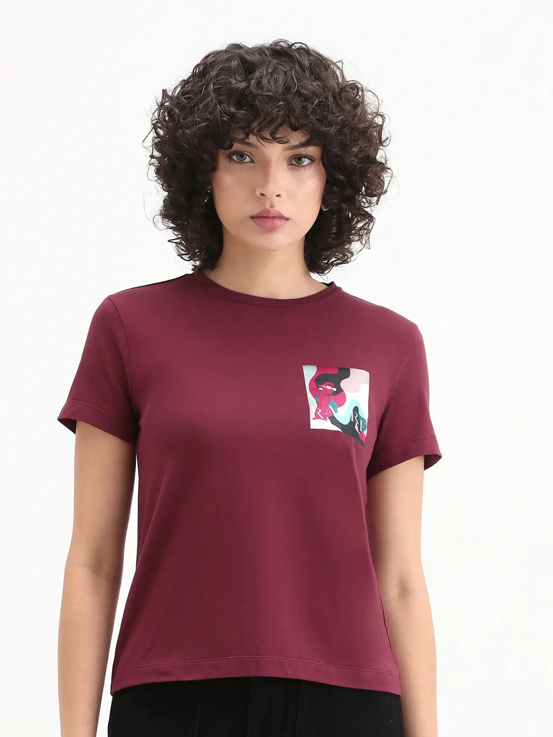 RAREISM Women Maroon Graphic Print Regular Fit Half Sleeve Crew Neck T-Shirt
