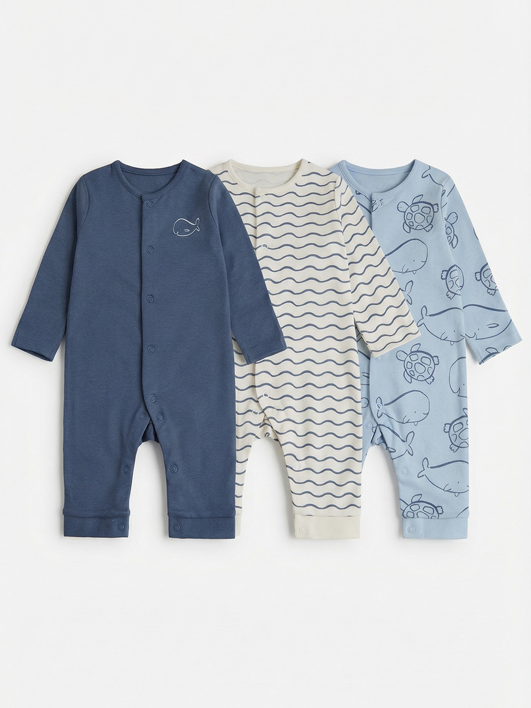 mothercare Infant Boys Pack Of 3 Printed Pure Cotton Rompers