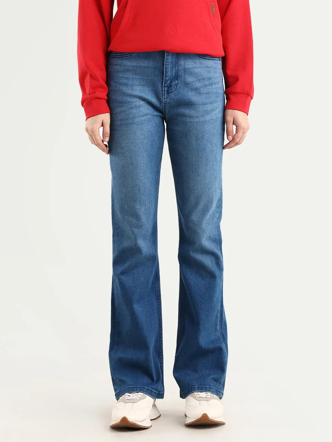 RAREISM Women Blue Plain Bootcut Fit Mid Rise Jeans