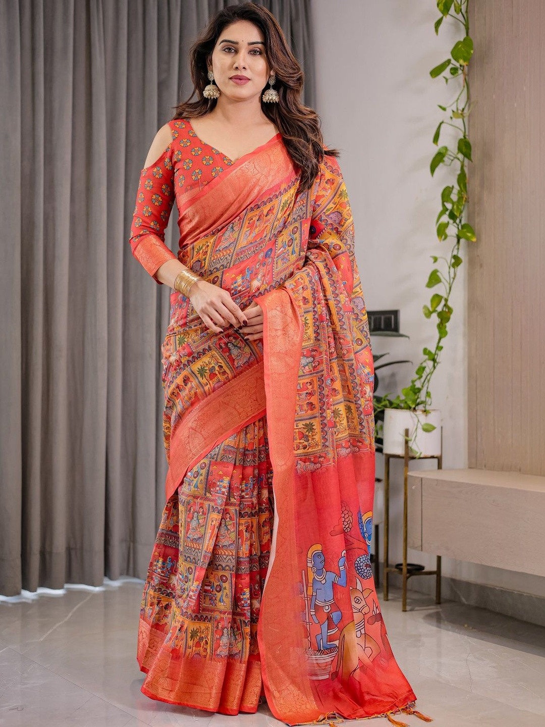 Mitera Ethnic Motifs Printed Pure Cotton Saree