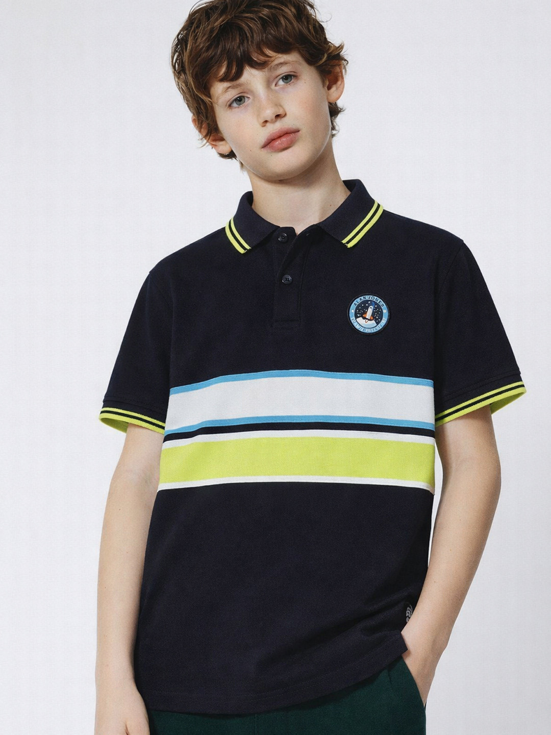Alan Jones Boys Striped Polo Collar Cotton T-shirt