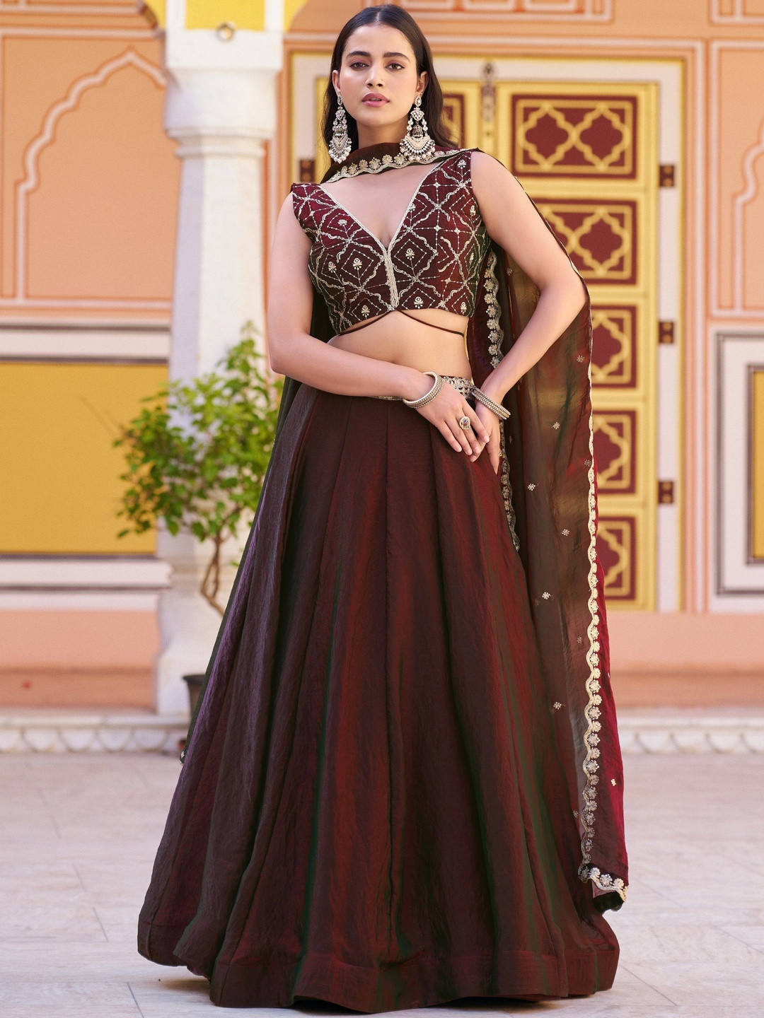 LOOKNBOOK ART Embroidered Ready to Wear Lehenga & Unstitched Blouse With Dupatta