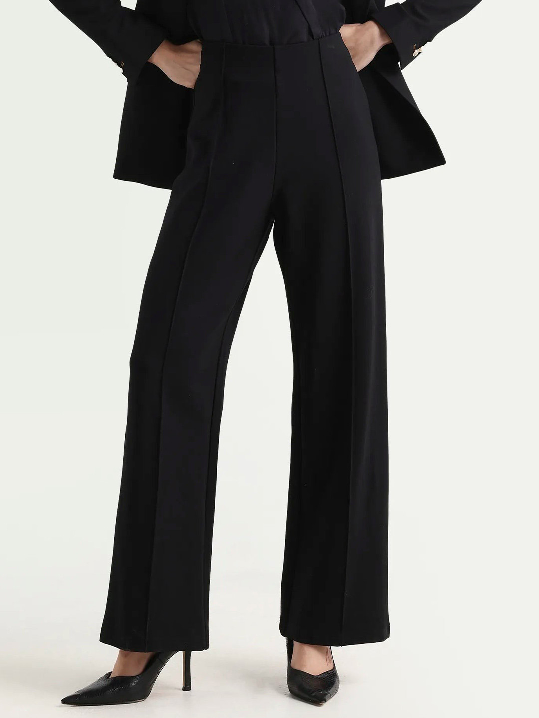 RAREISM Women Black Bootcut Fit Plain Trouser