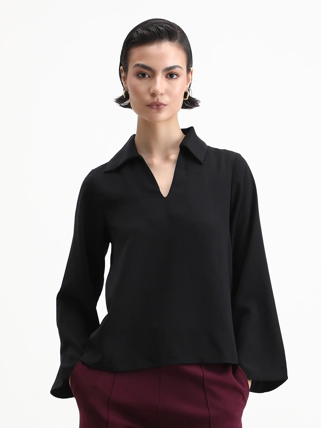 RAREISM Women Solid Shirt Collar Top