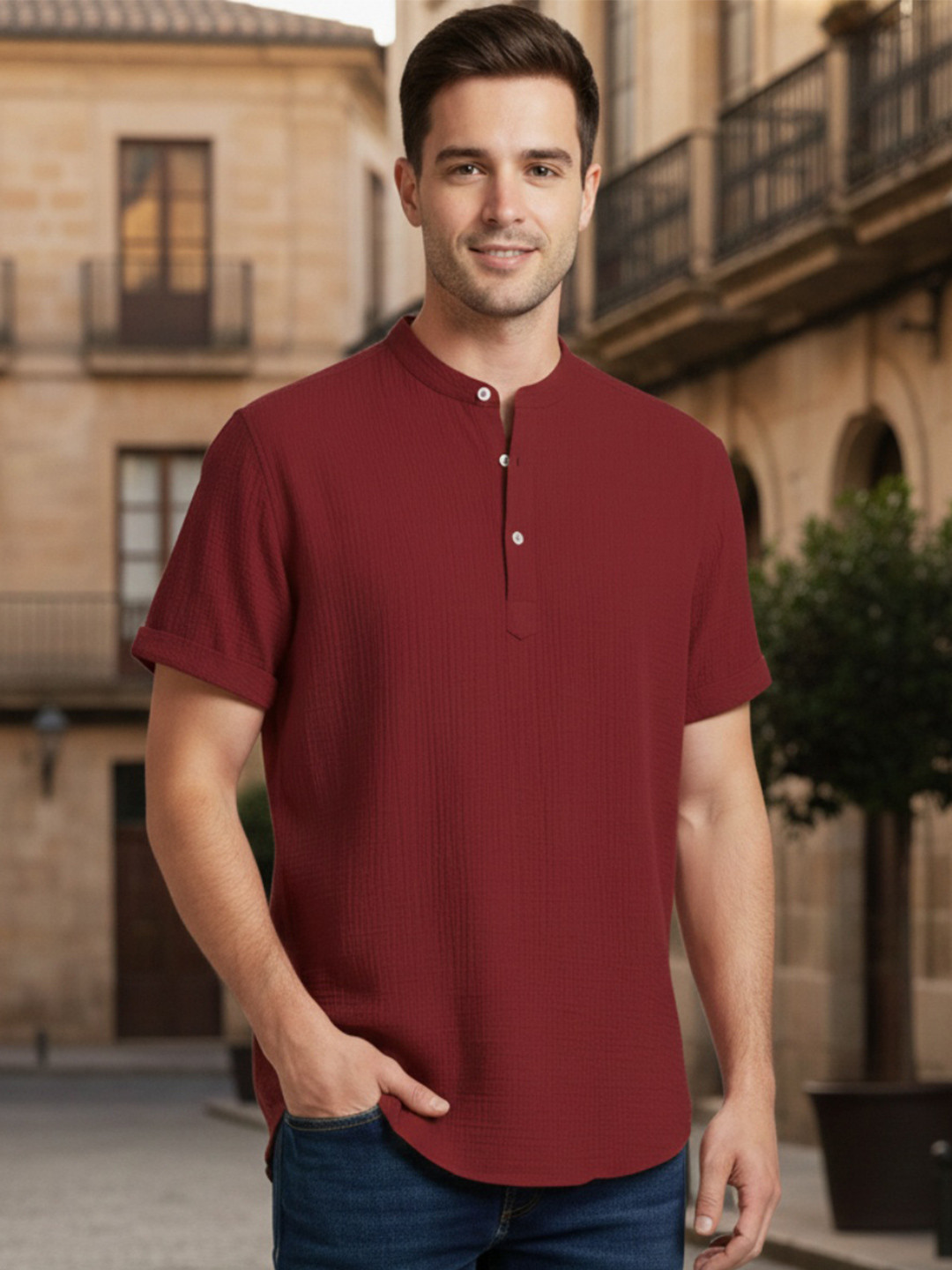 SZN Men Henley Neck Pockets T-shirt