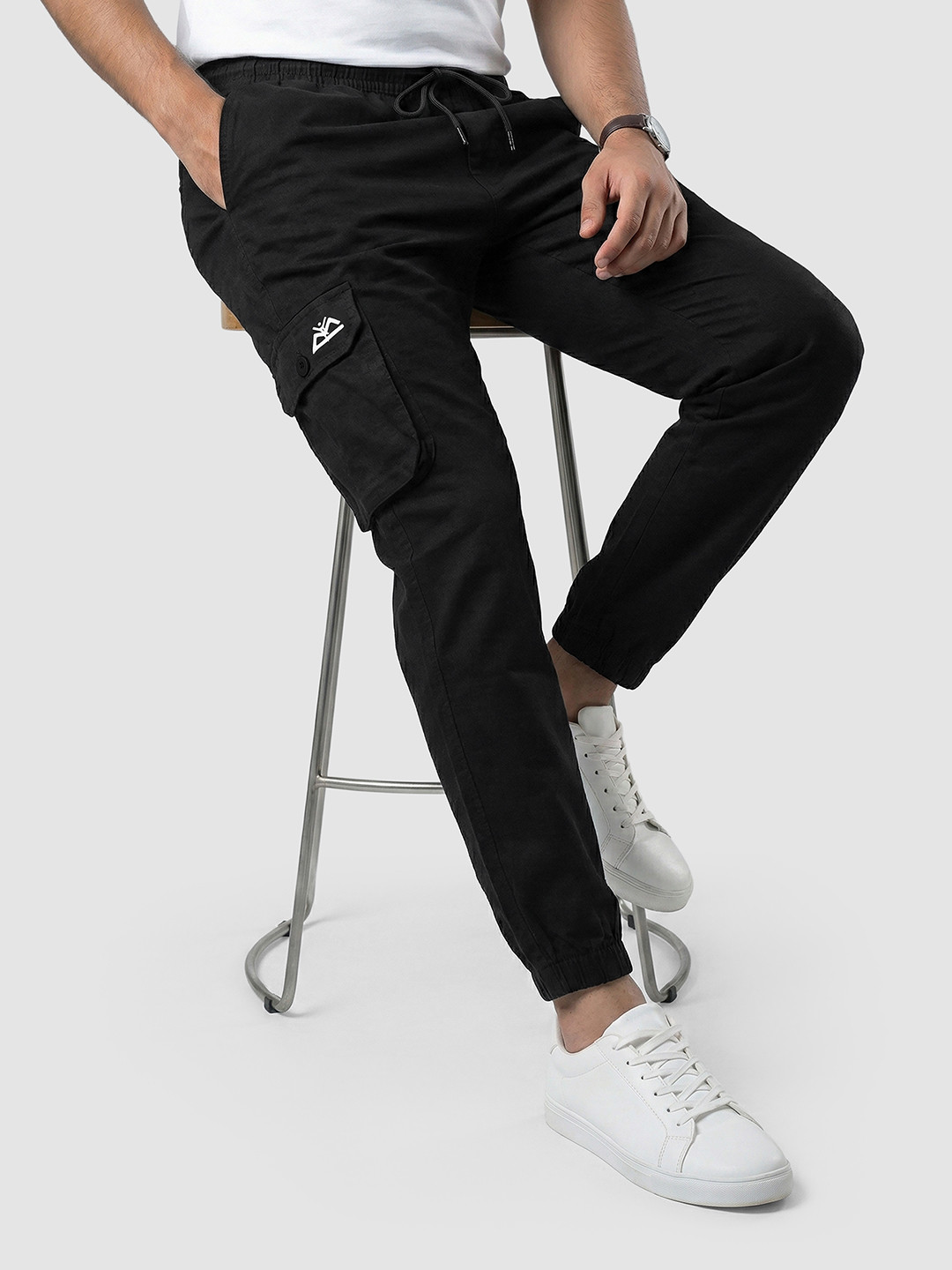 Beyoung Men Black Mid-Rise Pure Cotton Joggers Trousers