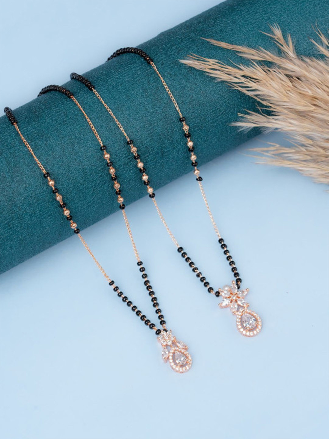 Zeraki Jewels Ahana & Aanya Mangalsutras Rose Gold Plated Artificial Stones and Beads