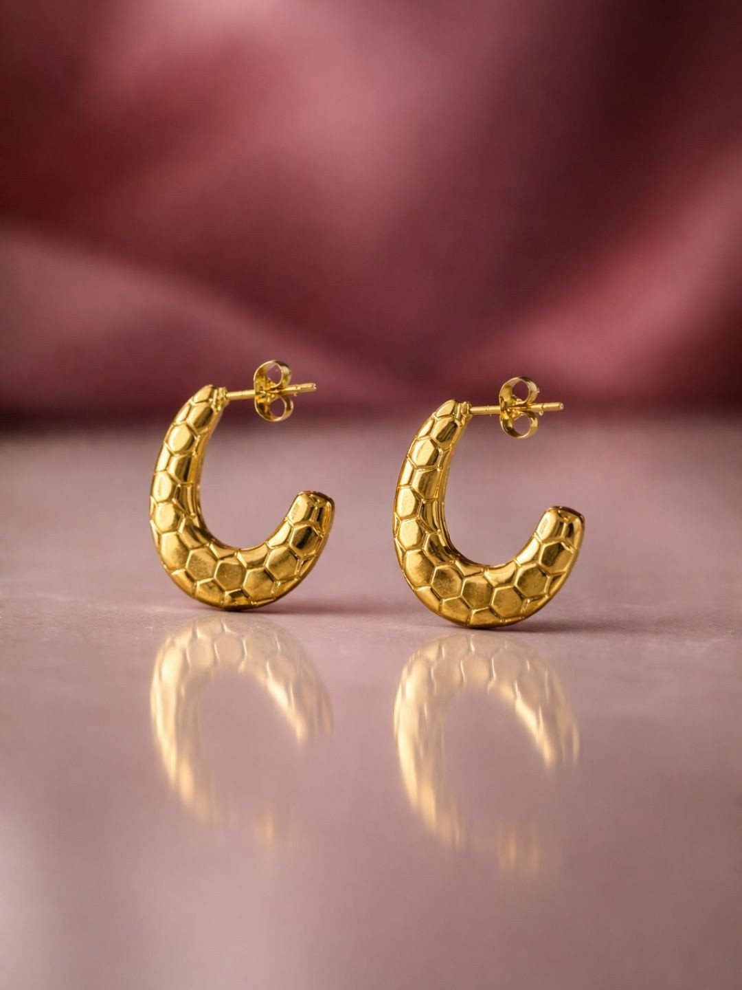 RaasRani Women Stainless Steel Gold-Plated Anti-Tarnish Half Hoop Earrings