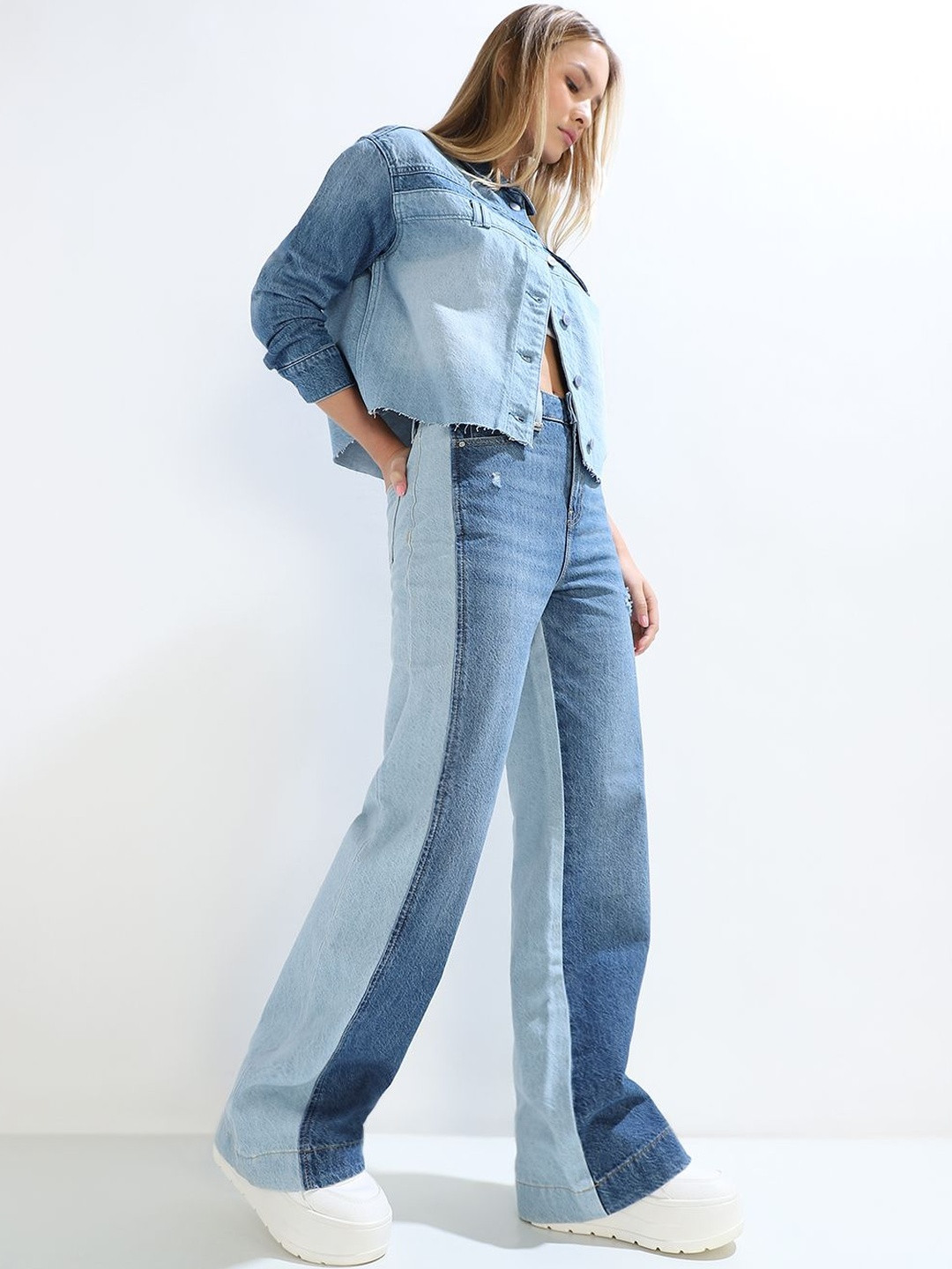 ONLY Women Wide Leg High-Rise Mildly Distressed Light Fade Jeans