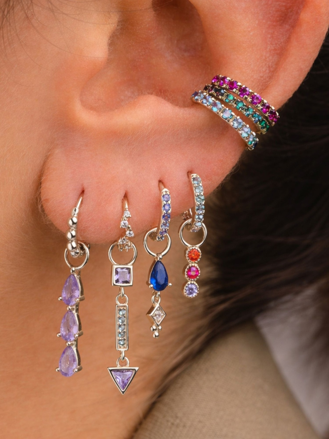 AQUASTREET Women Set of 7 18K Plated Anti-Tarnish Multicolor Hoop Set