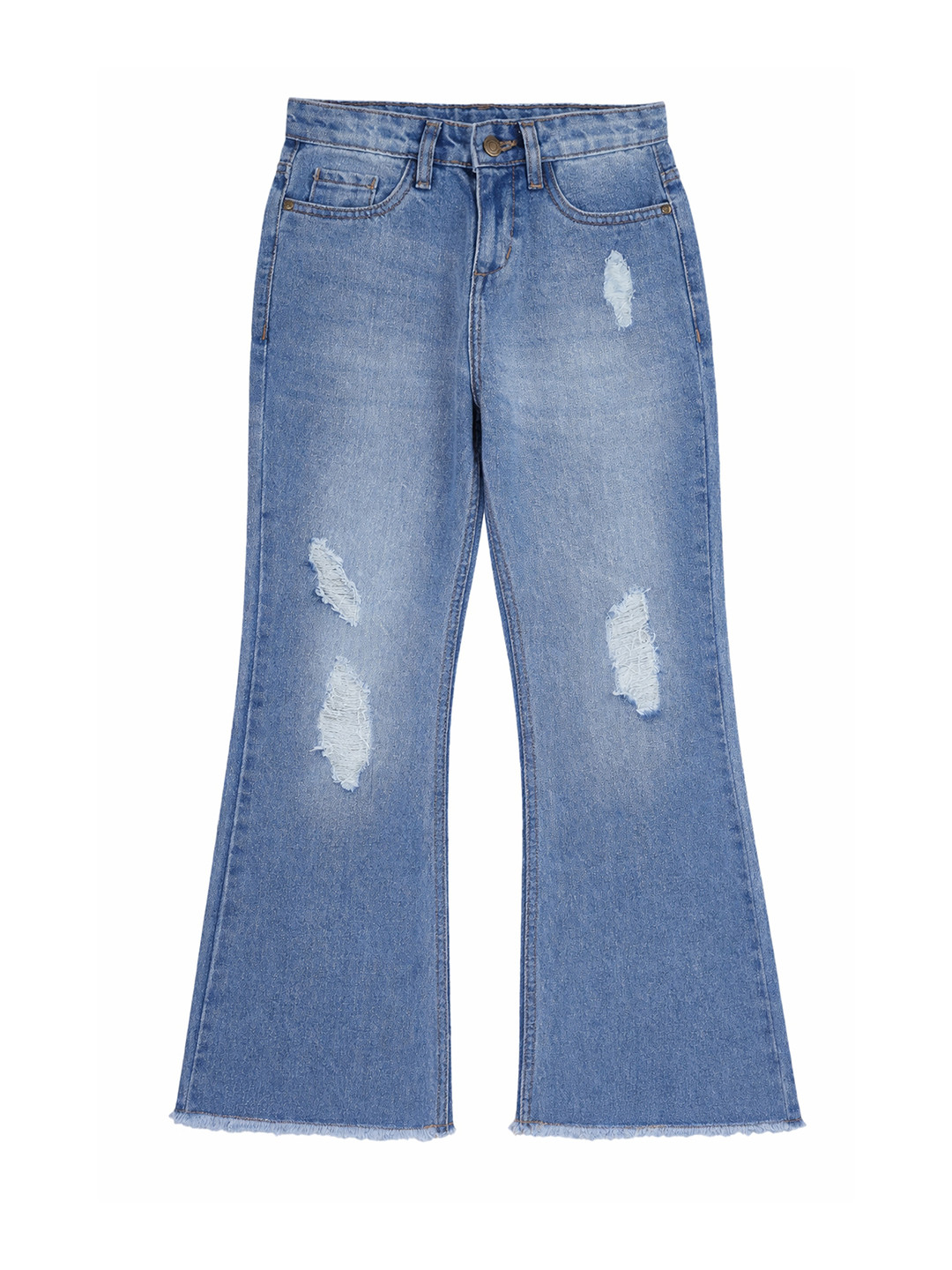 Cub McPaws Girls Bootcut Mid-Rise Mildly Distressed Heavy Fade Jeans