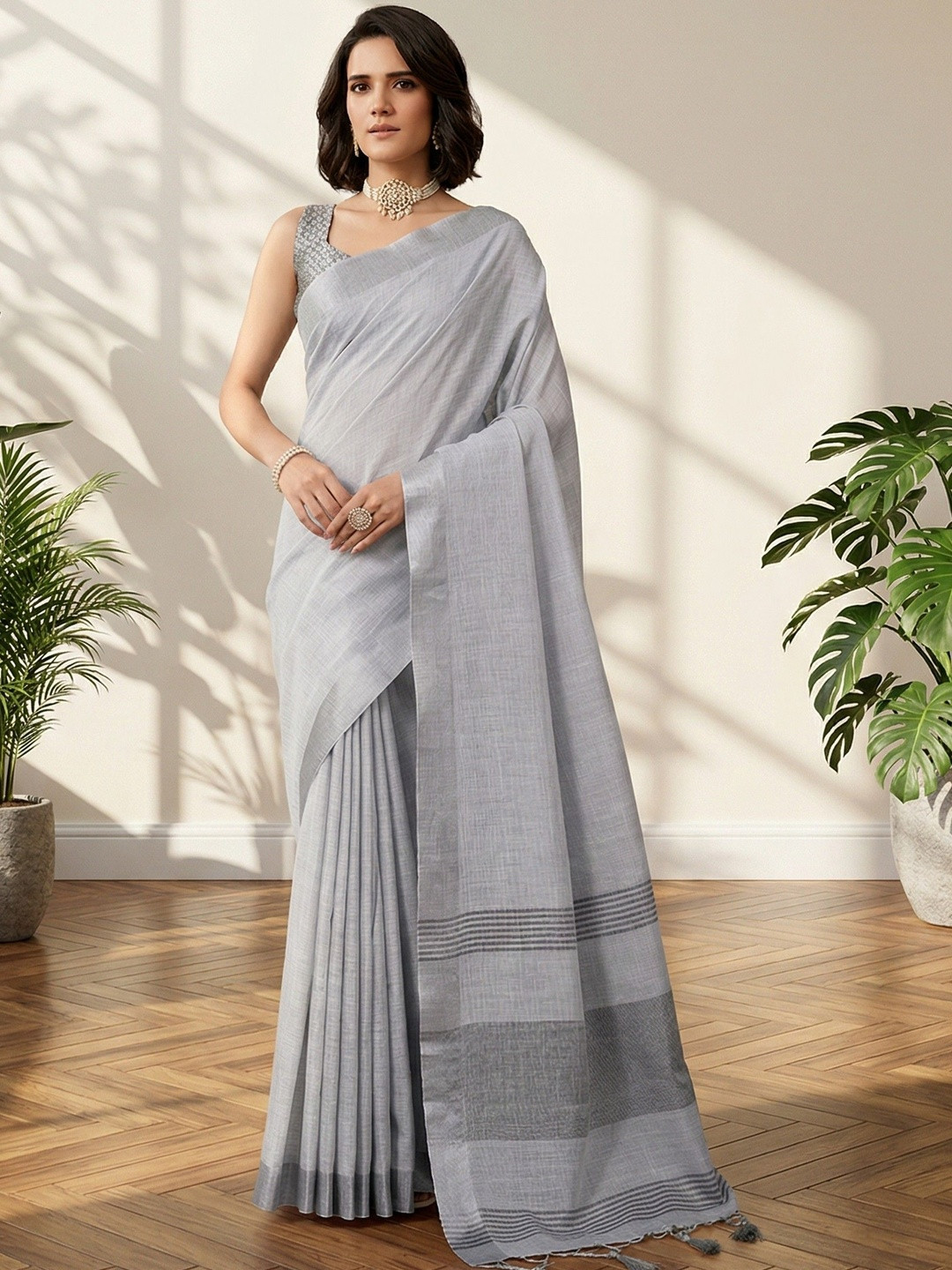 TASRIKA Woven Design Linen Blend Handloom Saree
