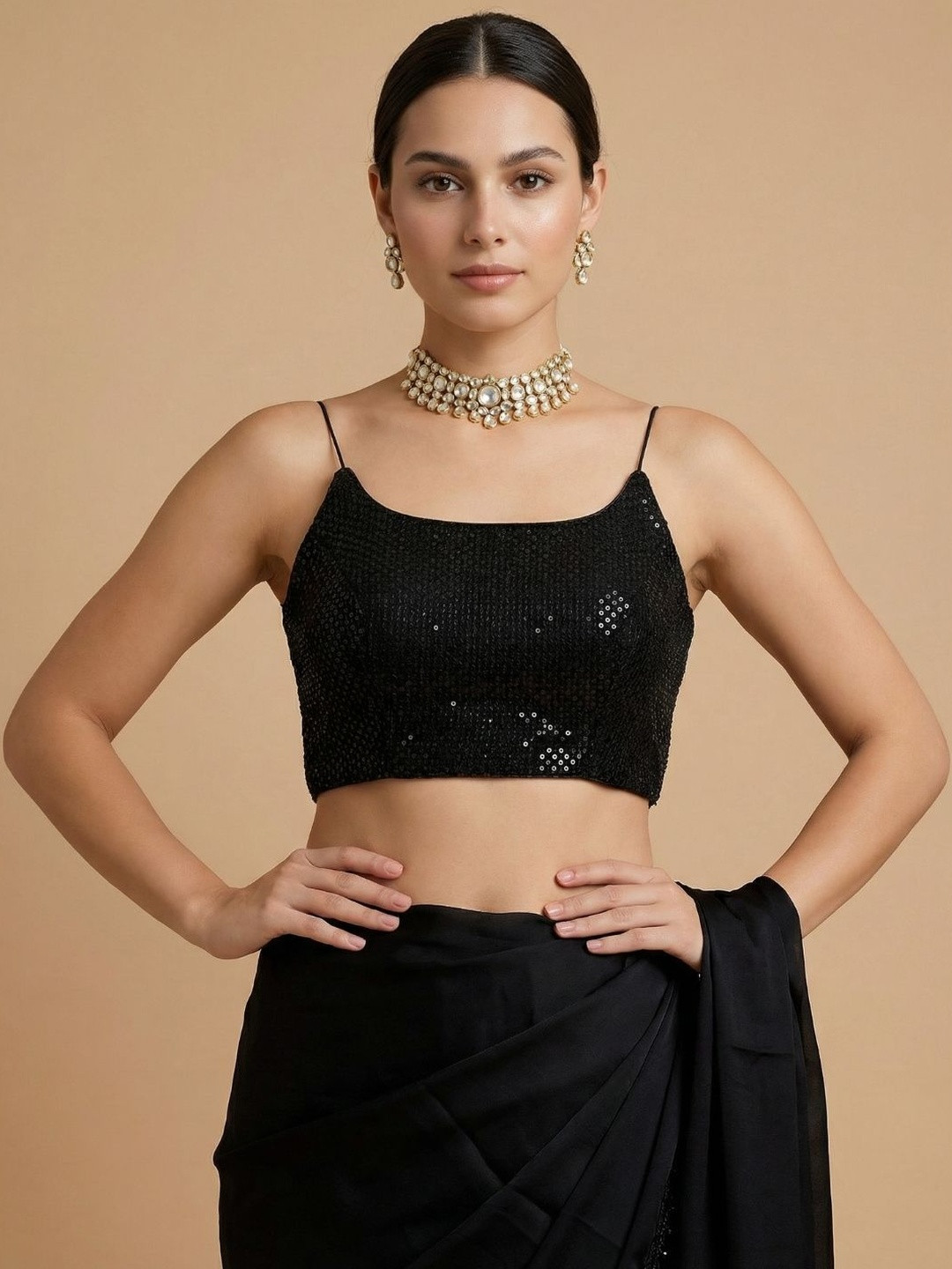 SALWAR STUDIO Embellished Sequinned Padded Saree Blouse