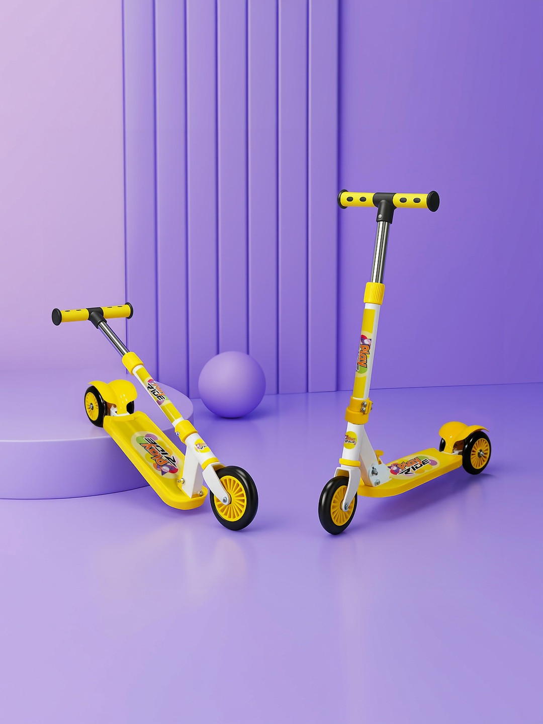 KIDSMATE Yellow Play Ride 3 Wheel Adjustable Height Foldable Metal Kick Scooter