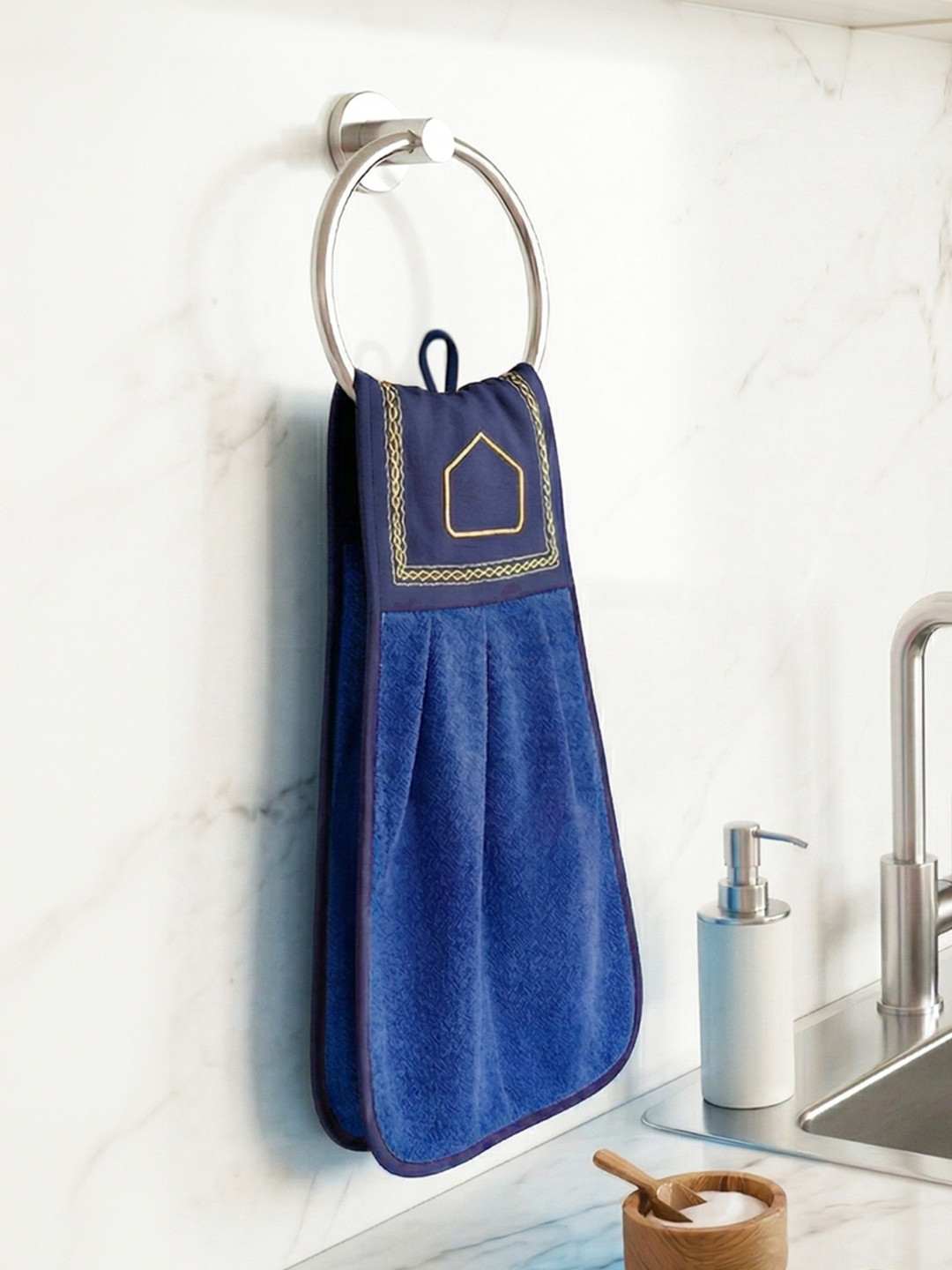 Athom Living Blue Pure Cotton Velvet-Soft Skin-Friendly Wash Basin Kitchen Towel