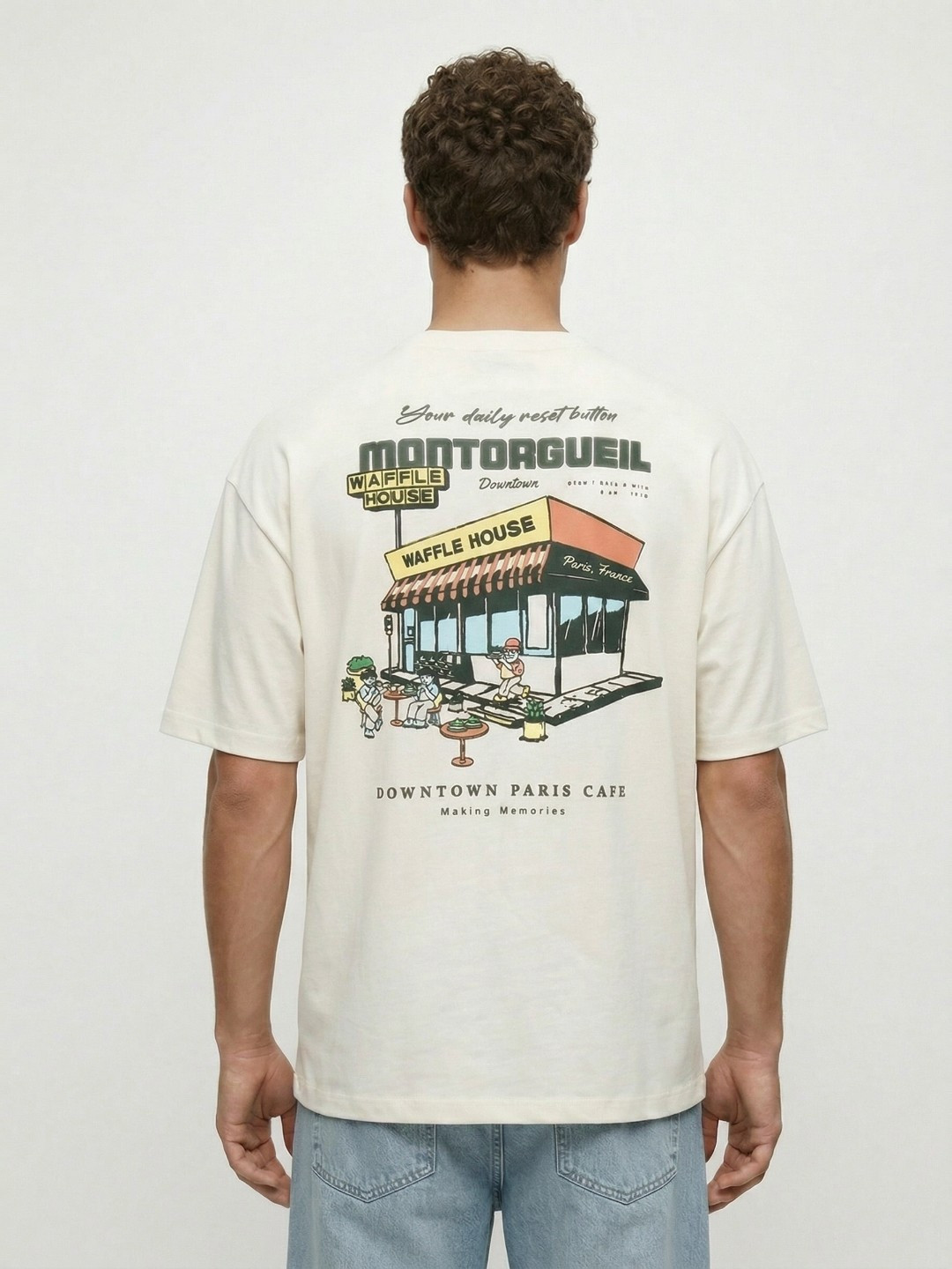 Cream Graphic Printed Oversized Fit T-shirt