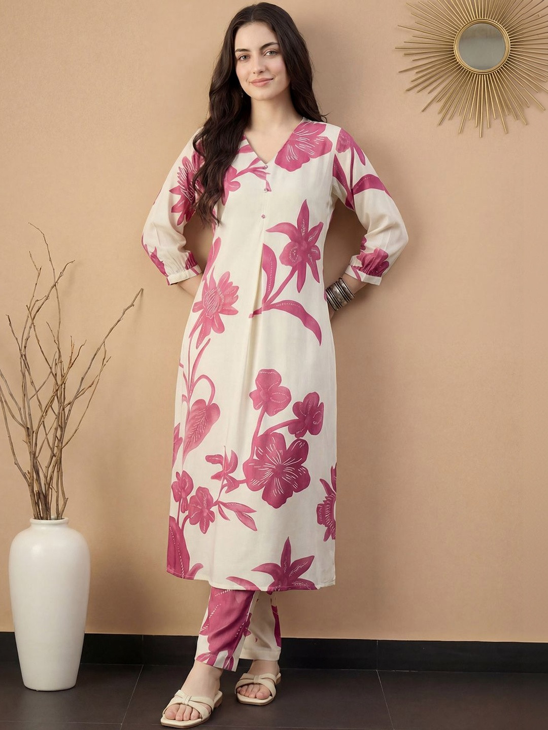 Indo Era Women Floral Printed Regular Kurta with Trousers