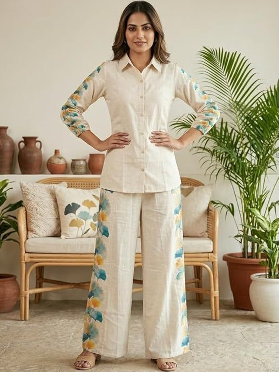 Anouk Indie Florals Cotton Printed Shirt with Palazzos