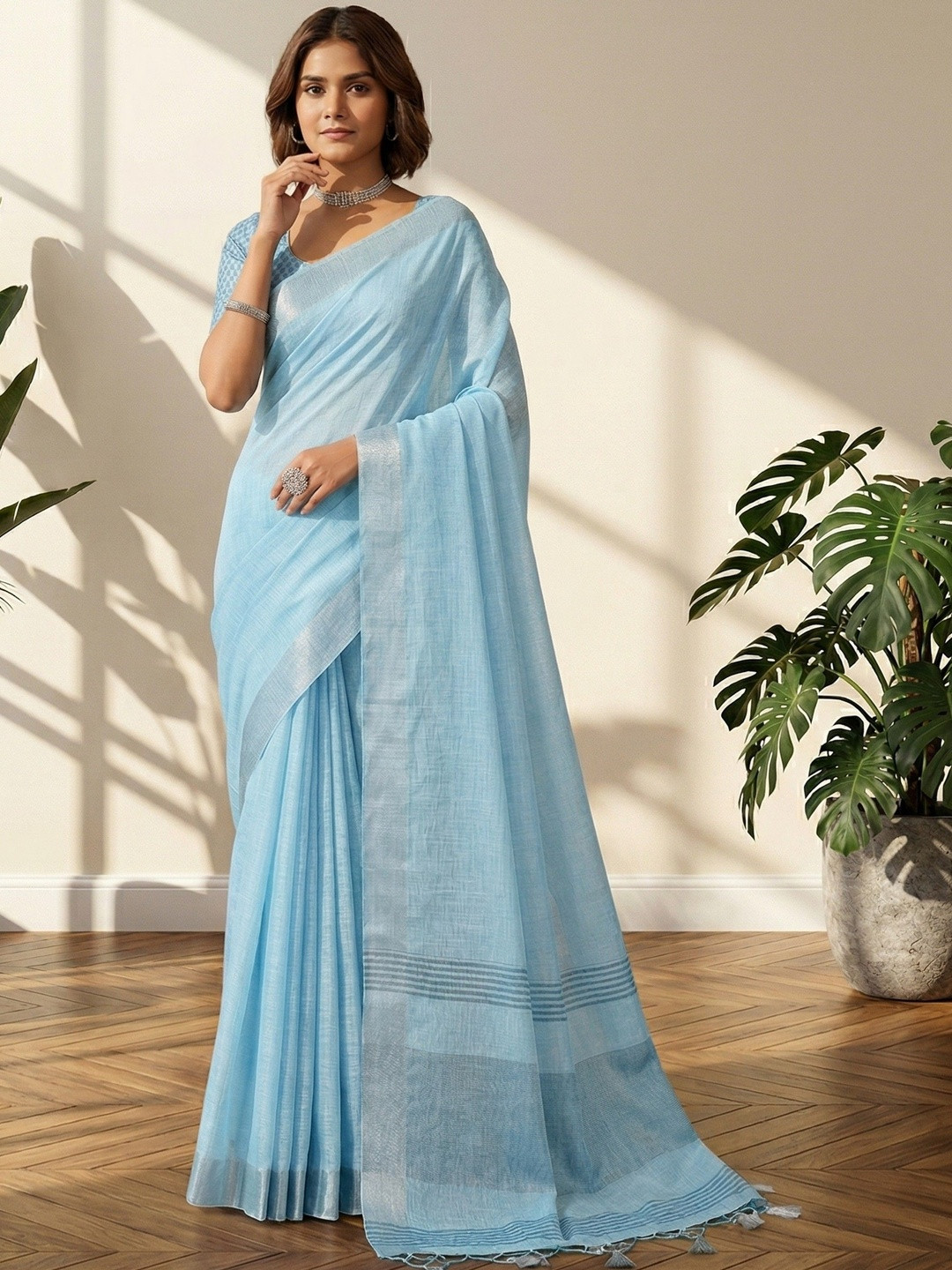 TASRIKA Woven Design Linen Blend Saree
