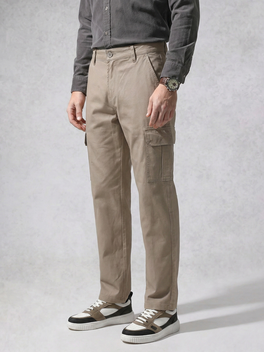 WROGN Men Loose Fit Cargos Pure Cotton Casual Trousers