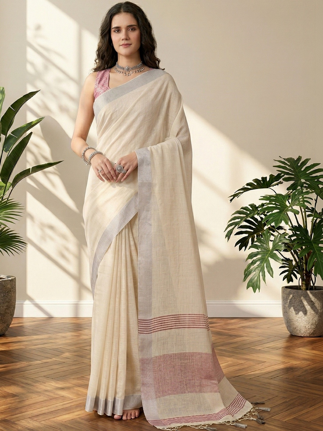TASRIKA Woven Design Linen Blend Saree