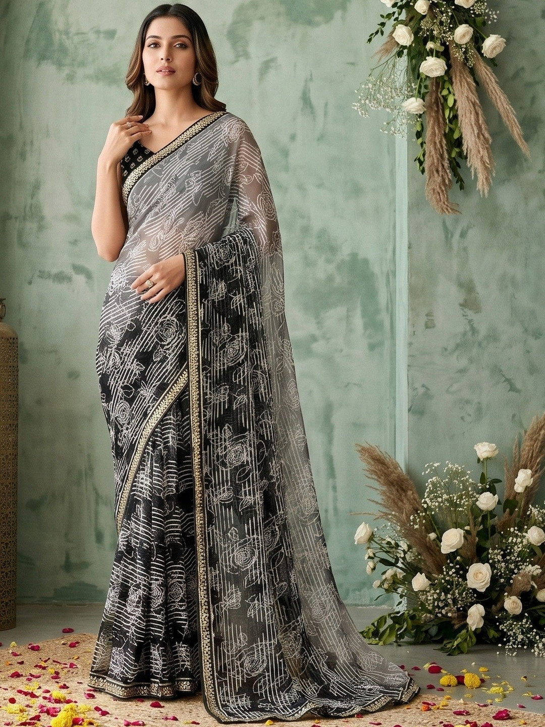 TASRIKA Ethnic Motifs Zari Pure Georgette Heavy Work Saree