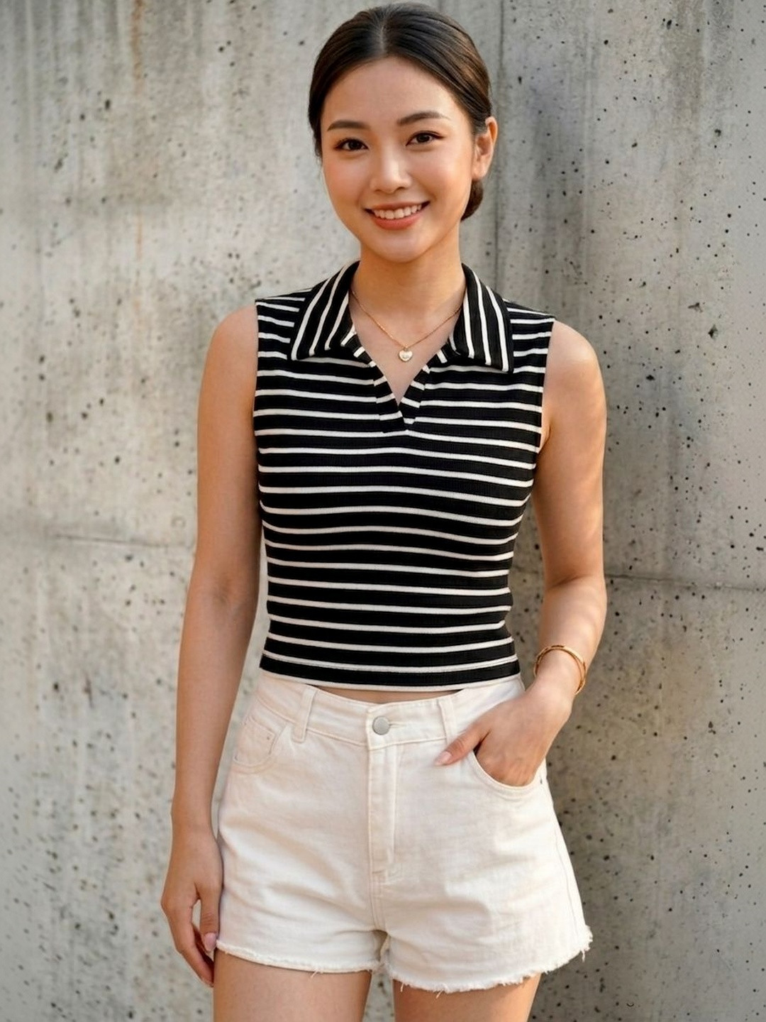 TRENDY ERA Striped Sleeveless Crop Top