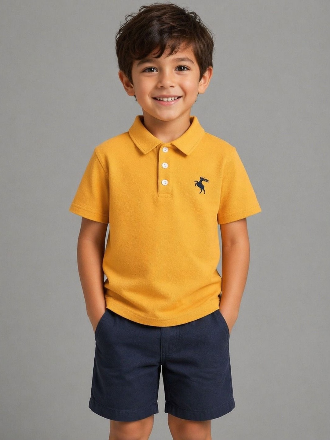 TIOR Boys Yellow Polyester Tshirts