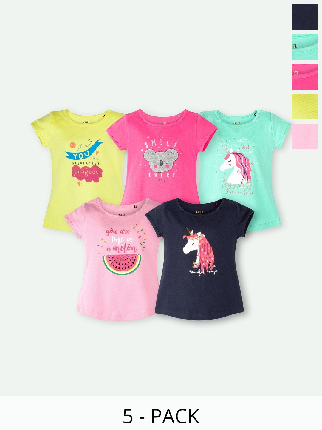 ariel Girls Multi Cotton Tshirts
