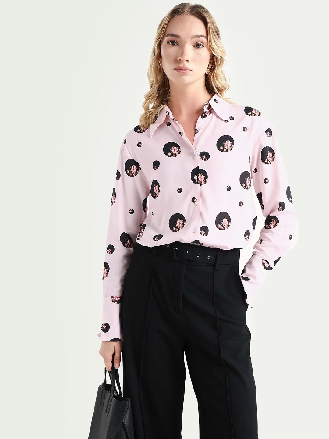 RAREISM Pink Conversational Printed Shirt Style Top