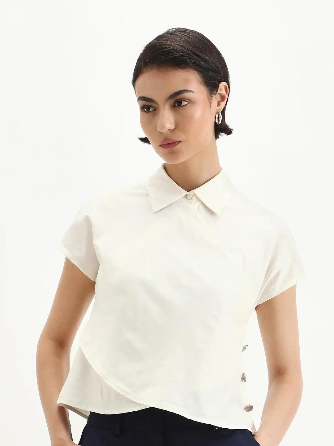 RAREISM Solid Shirt Collar Top