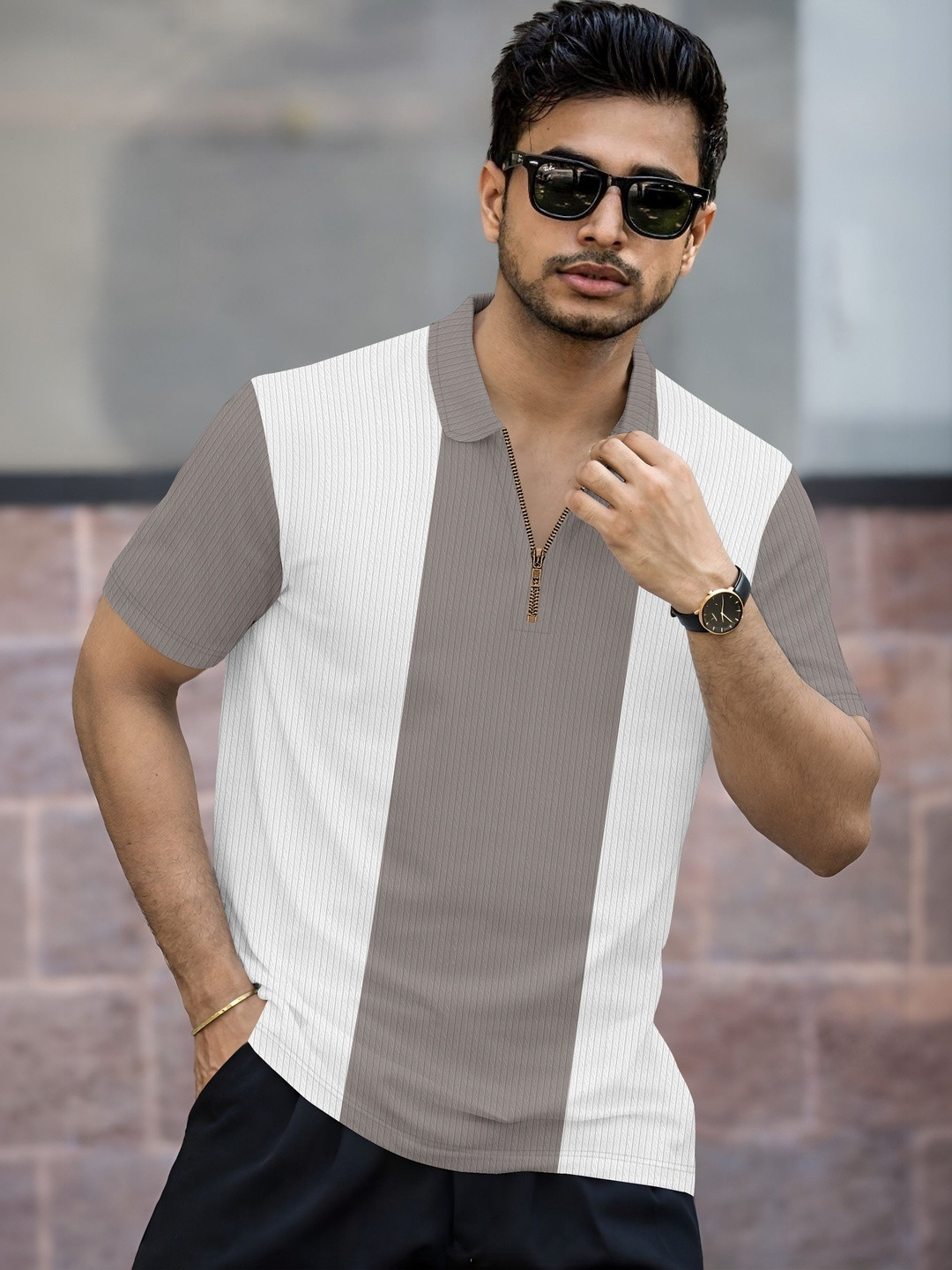 MODALEN Colourblocked Polo Collar T-shirt