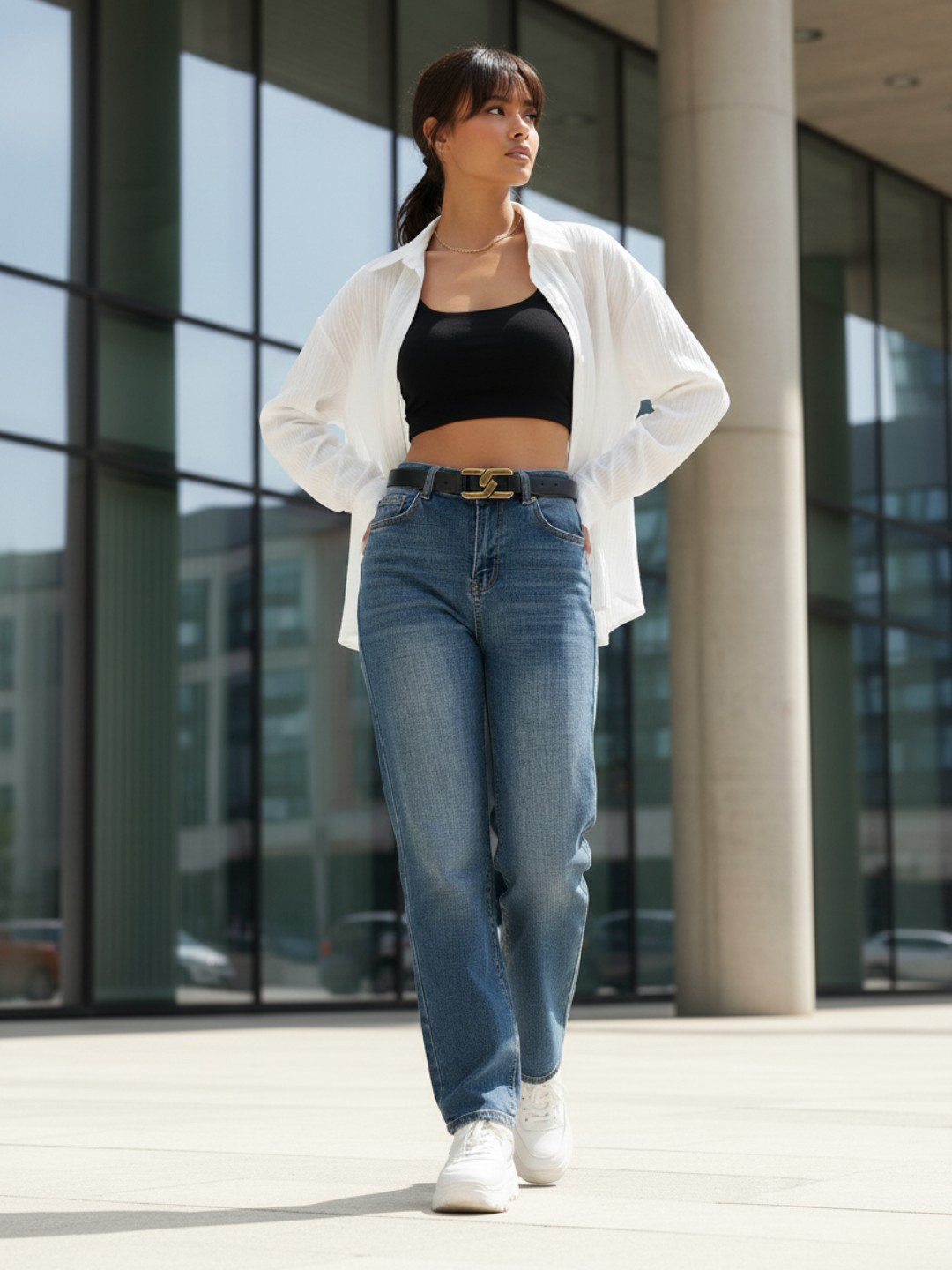 GENZILOOKS Roll-Up Sleeves Shirt Style Top